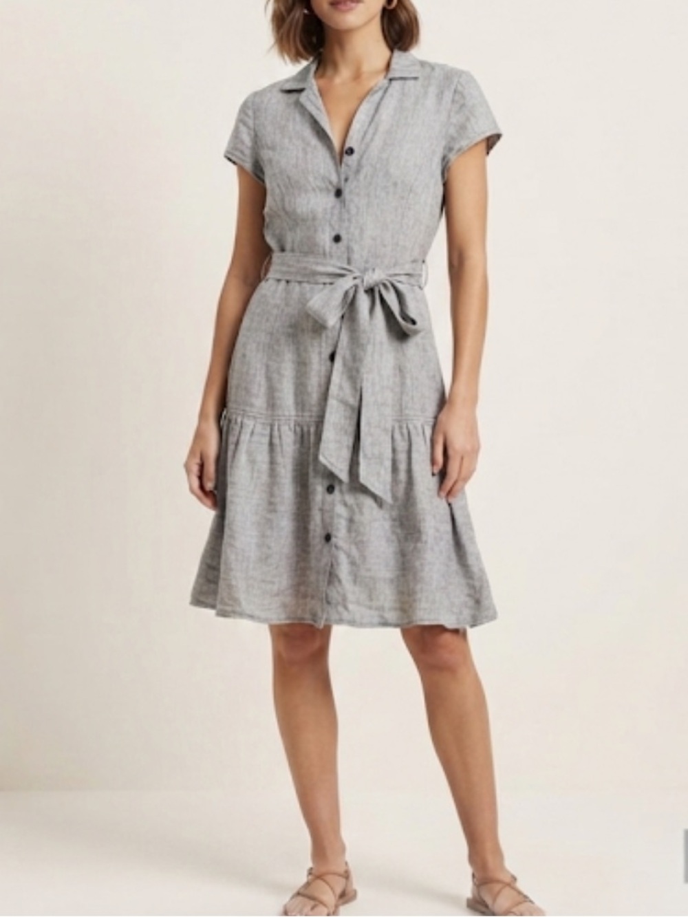 SHANI Linen Drop Waist Ruffle Dress Button Down ASO Melinda Clarke Size 10